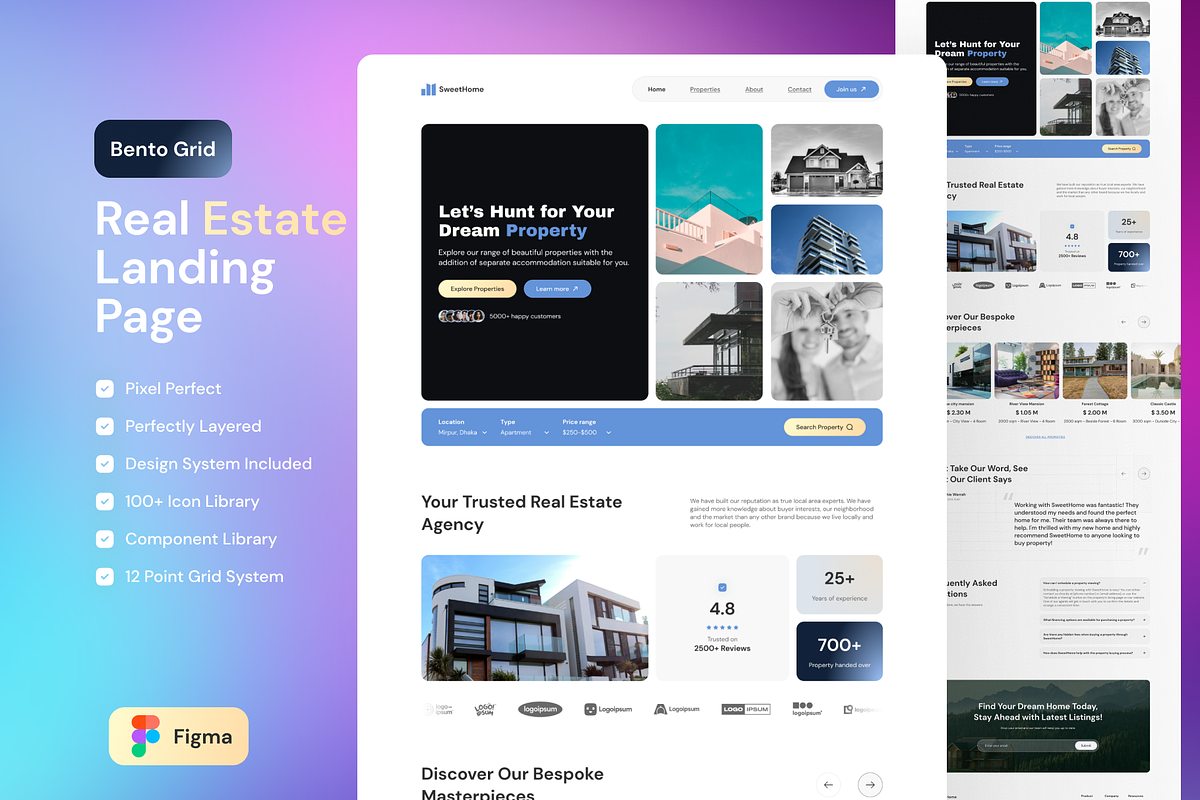 Real Estate Landing Page-Bento Grid, an UI Kit Template by aideas (Photo 1 of 4)