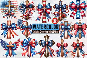 Christian Cross 4th of July USA Bow, an Illustration by SVGArt