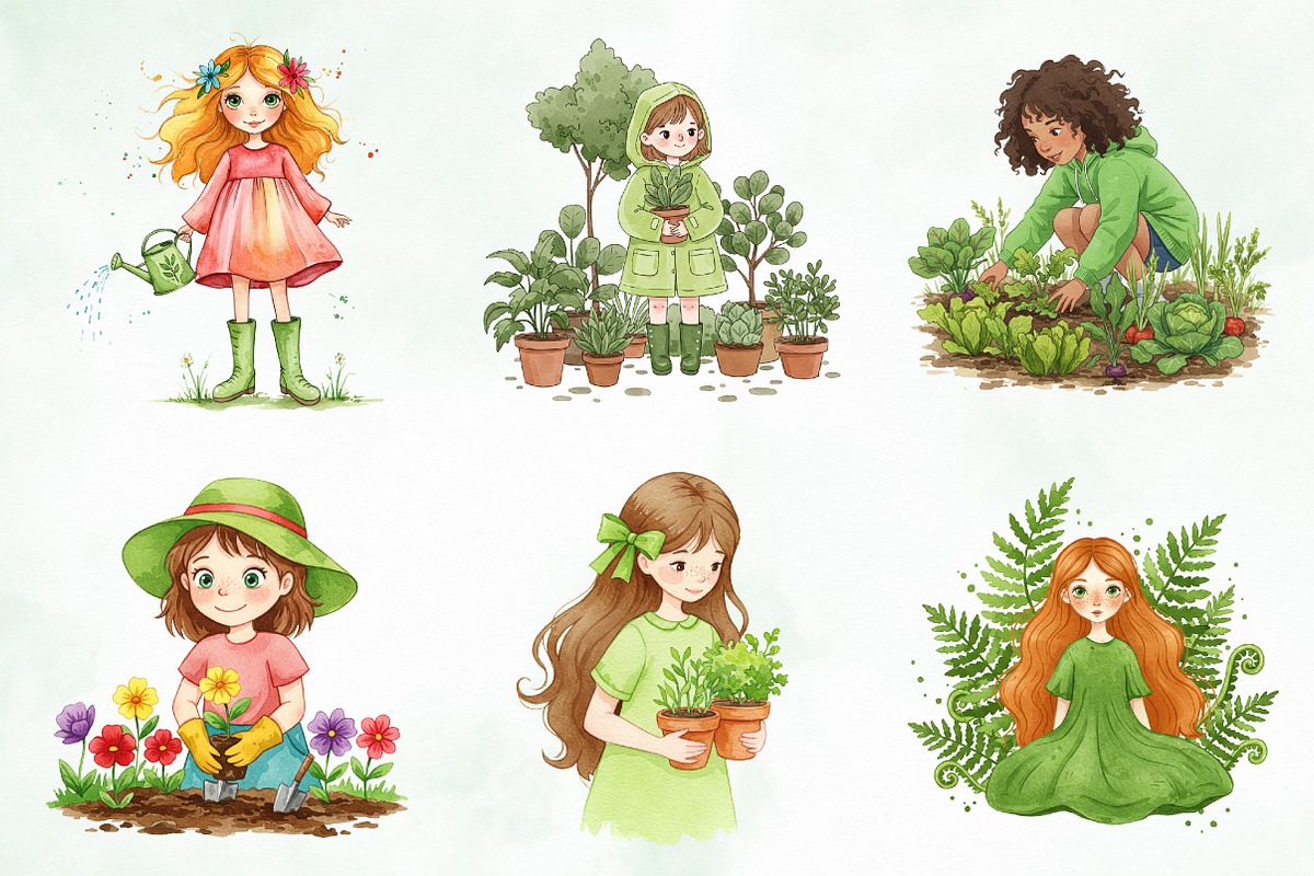 Garden Girl Clipart Set, an Illustration by Creative Art (Photo 4 of 9)