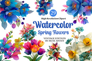 Watercolor Spring Flowers Clipart, an Illustration by DreamArtGraphic