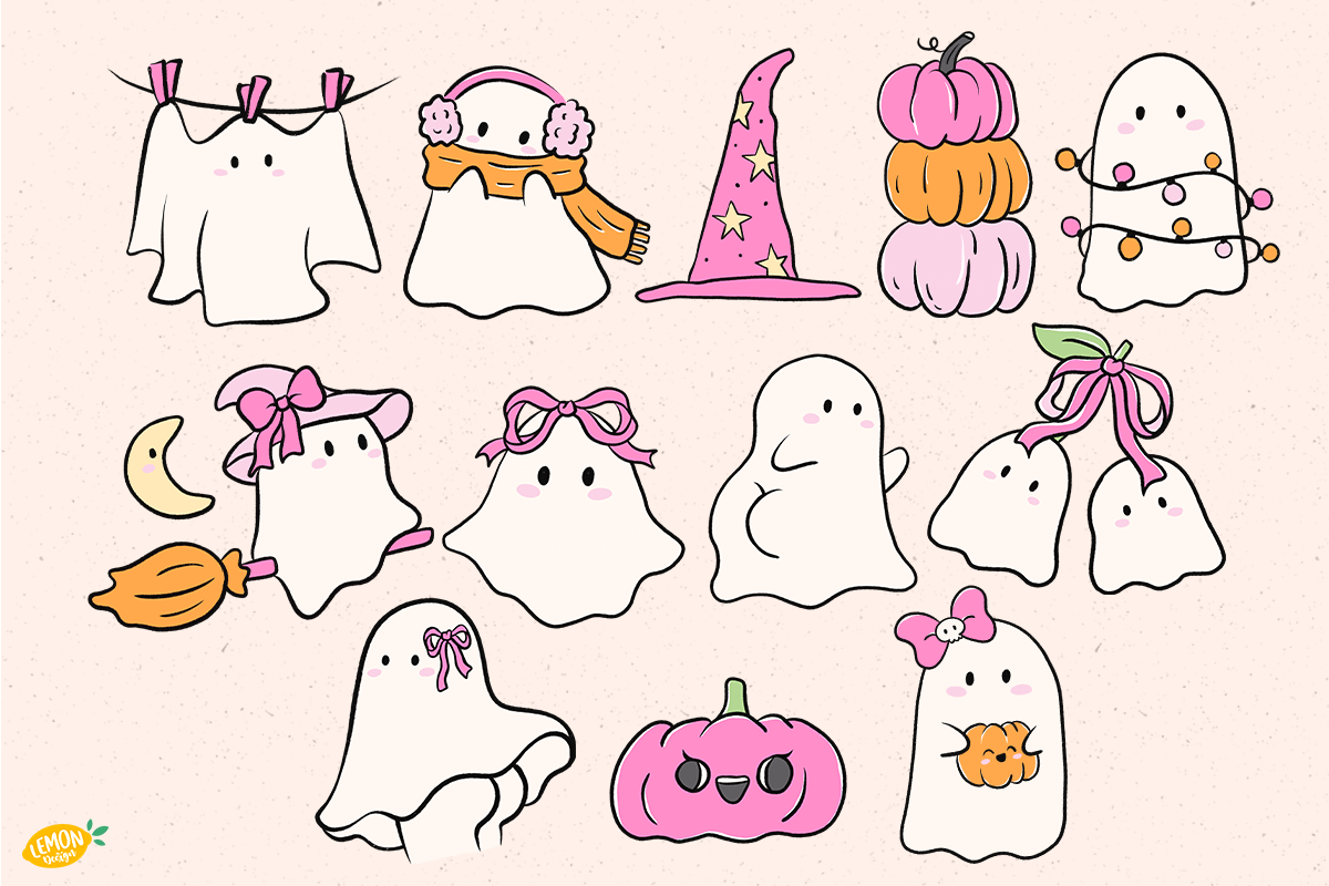 Silly Ghost Clipart PNG Bundle, a Seasonal Illustration by LemonDesign (Photo 2 of 3)