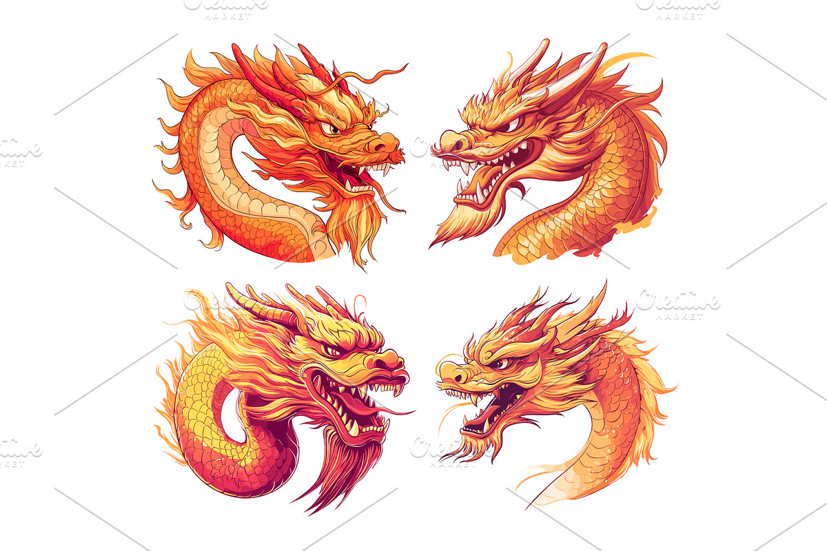 China dragons cartoon vector set, an Object Illustration by Onyx