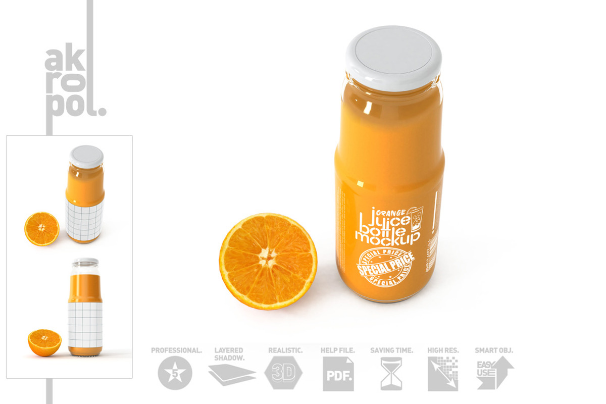 Orange juice Bottle Mock up, a Packaging Mockup by akropol (Photo 6 of 6)