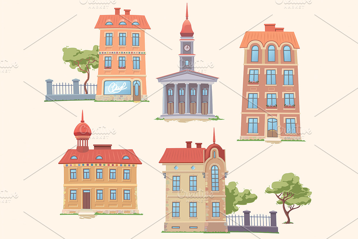 Classic Vector Buildings Set, a Decorative Illustration by LEKS ...