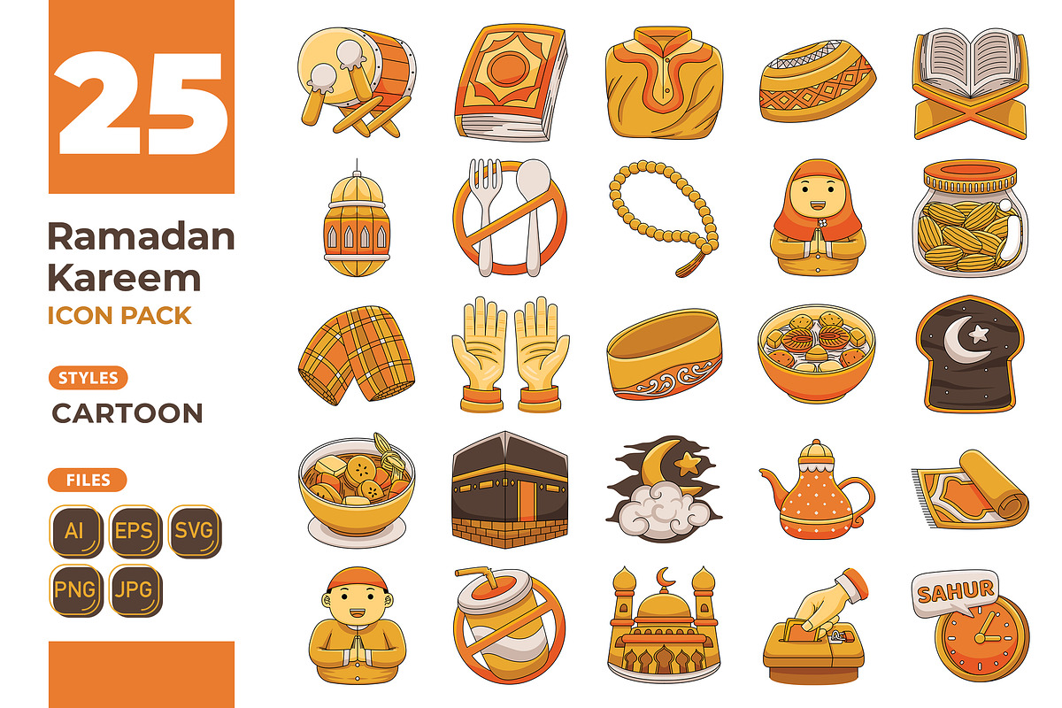 Ramadan Kareem Icon (Cartoon Style), an Outline Icon by MEDZ (Photo 2 of 3)