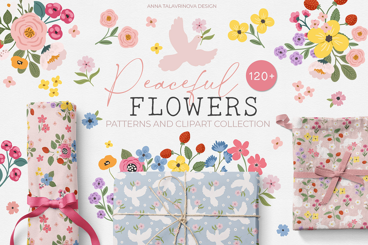 Floral Bundle pattern&clipart 4 in 1, a Background Graphic by Cozy pattern shop (Photo 9 of 10)