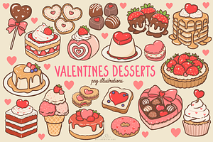 Kawaii Valentines Desserts clipart, a Food Illustration by Blumensdiary