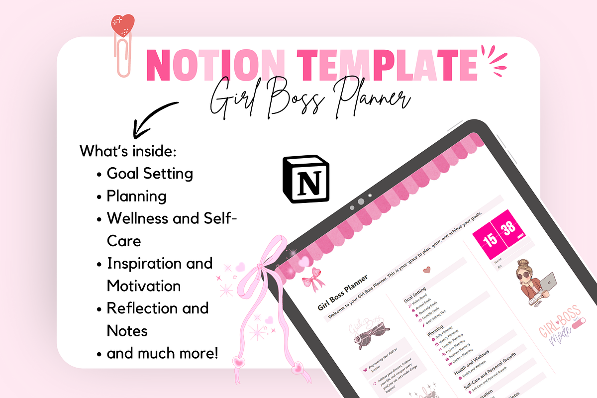 Girl Boss Planner Notion Template, a Templates & Theme by bellaROSEworkshop (Photo 9 of 10)