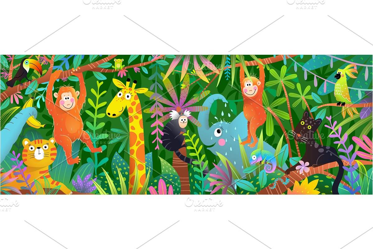 Animals in Tropical Jungle for Kids, an Animal Illustration by Popmarleo Shop (Photo 2 of 3)