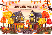 Autumn Village. Hand draw watercolor, an Object Illustration by ma_i_vi (Thumbnail 1 of 9)