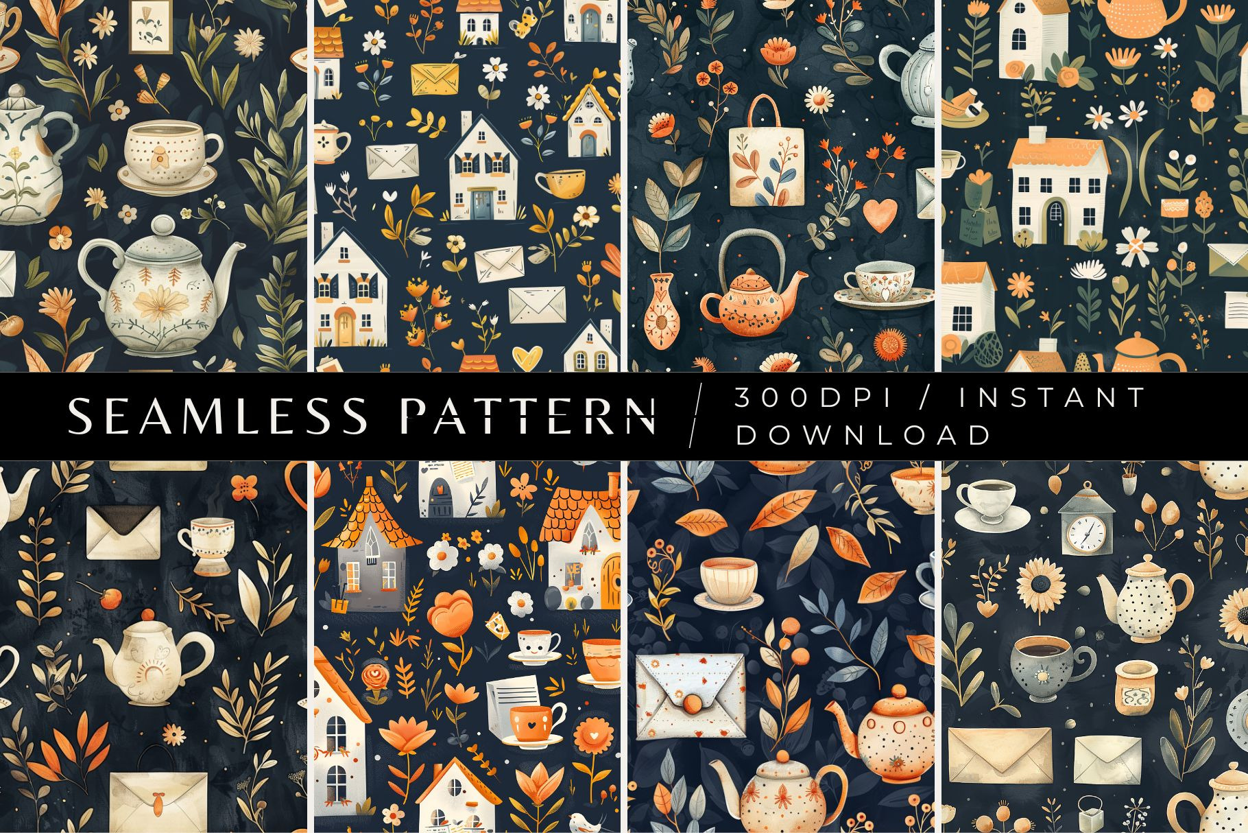 8 Dark Cottagecore Seamless Patterns, a Pattern Graphic by Inknfolly