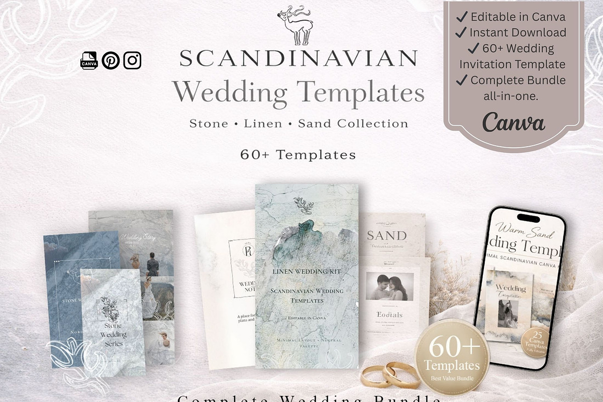 Scandinavian WeddingTemplates Bundle, a Social Media Template by Alisa Mikibith Art (Photo 2 of 23)