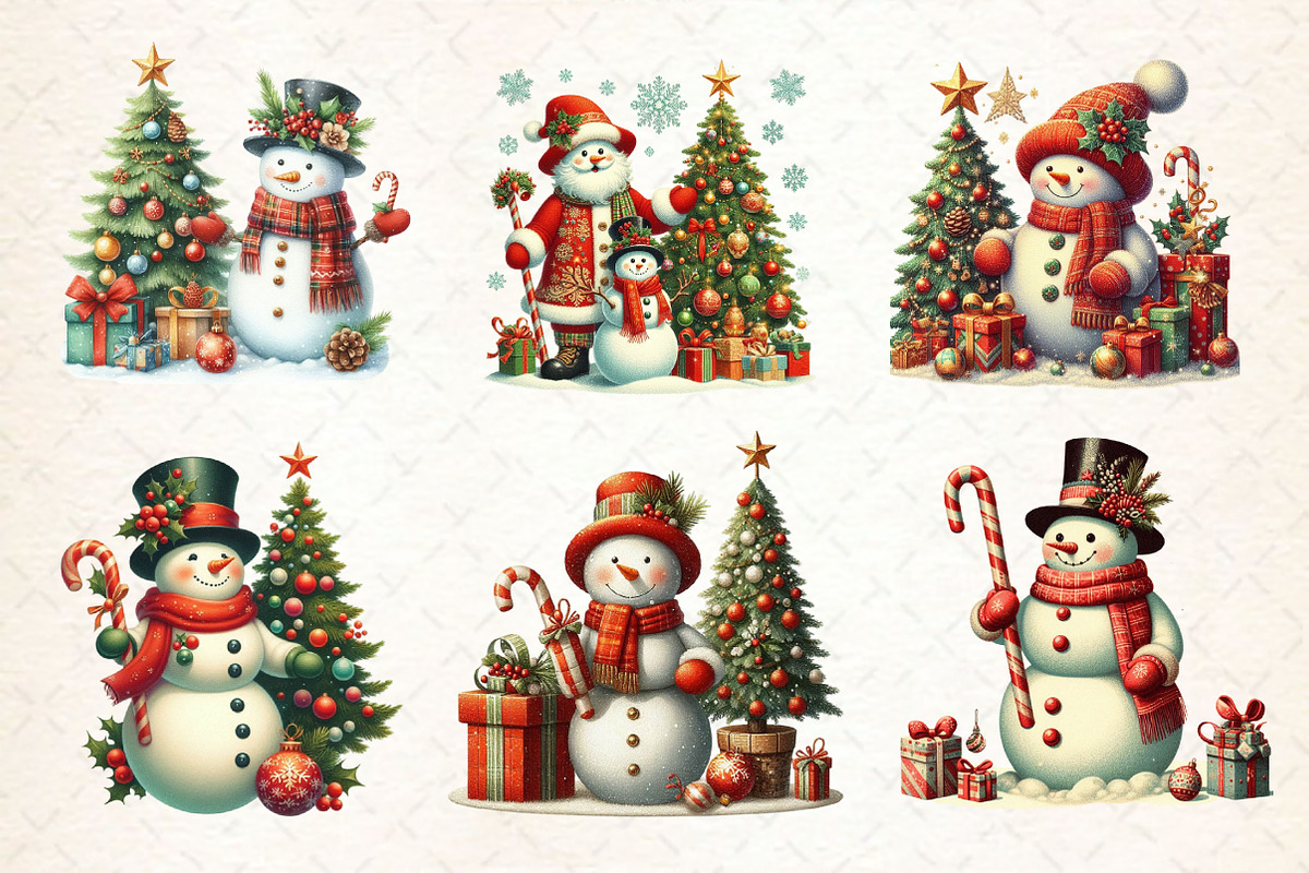 Vintage Christmas Snowman Clipart, a Work Illustration by Dream Creation (Photo 4 of 4)