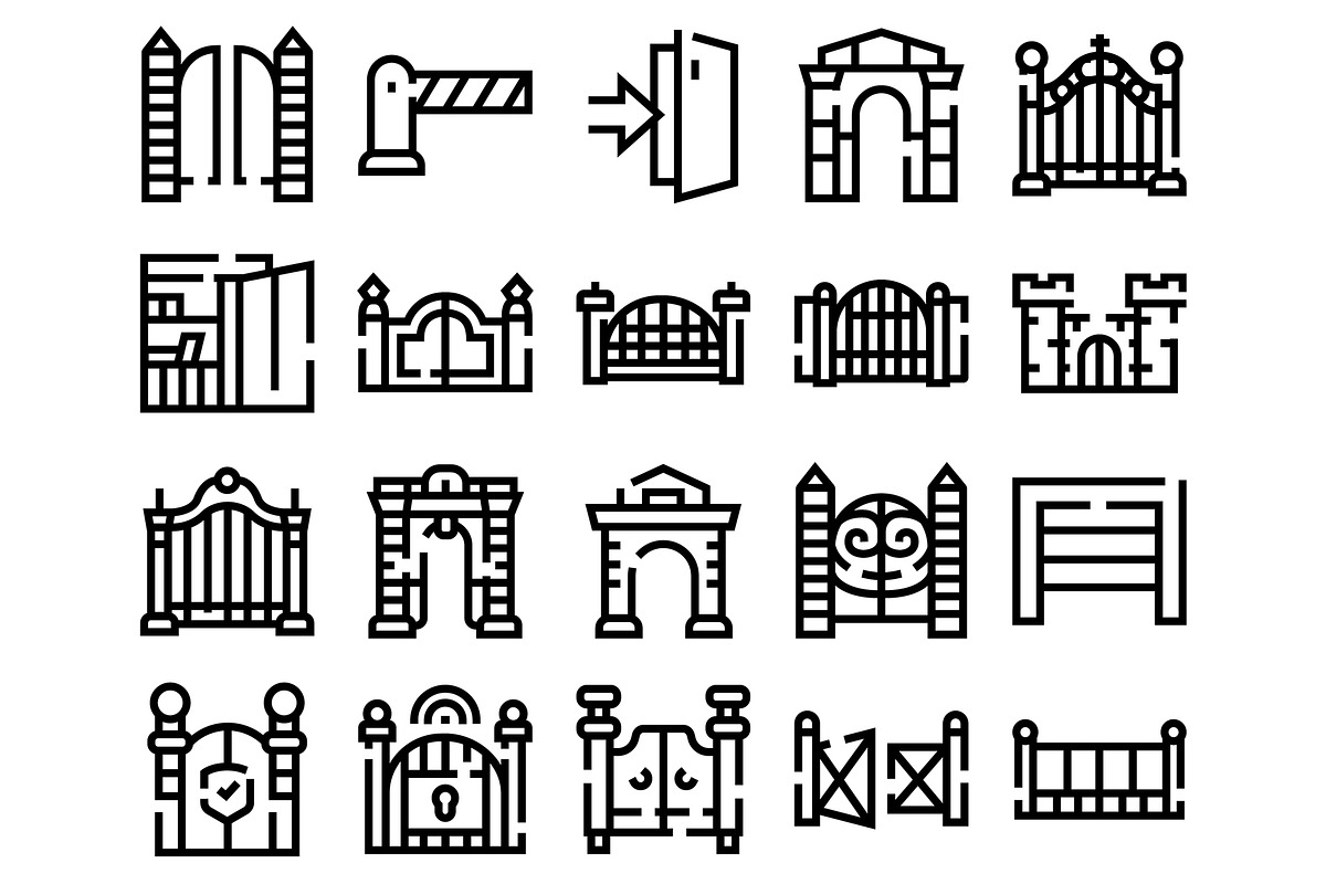 Gate and entrance line icons, an Object Graphic by pikepicture (Photo 2 of 3)