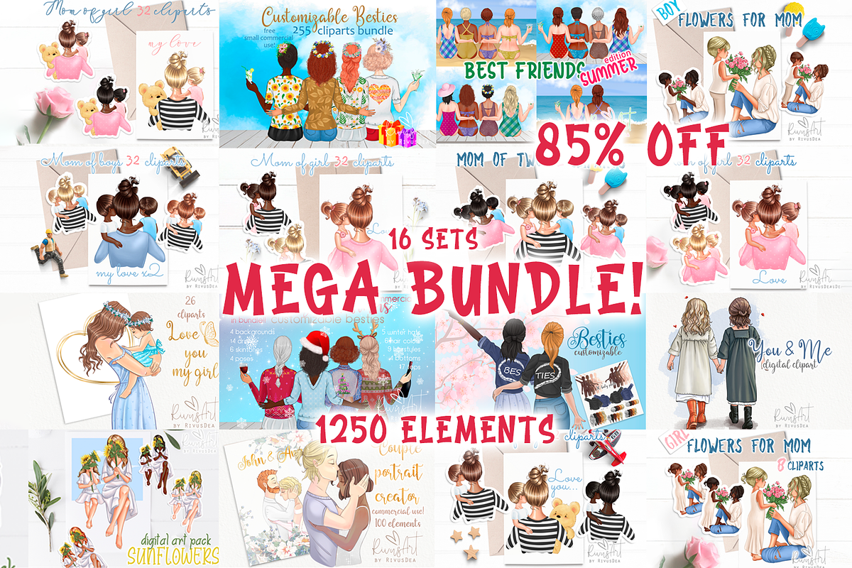 Best friends MEGA BUNDLE. Mother and, a Person Illustration by RivusArt (Photo 1 of 5)