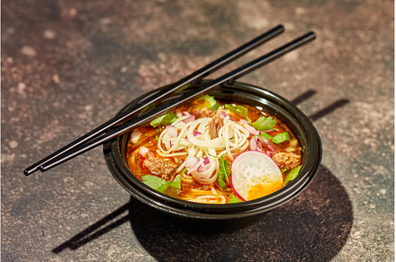 Birria ramen, consomme soup with