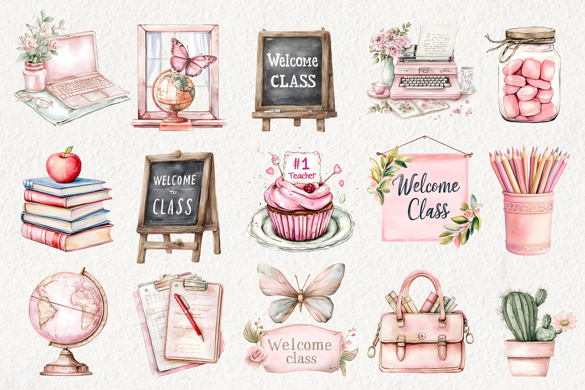 Whimsical Teacher Themed Clipart, an Illustration by NadiaTheronArt (Photo 2 of 4)