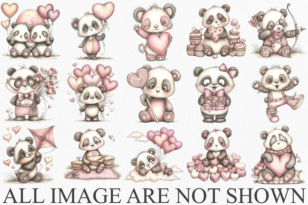 Whimsical Valentine Panda Clipart, an Illustration by Canvas Craft (Photo 3 of 6)