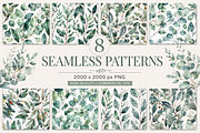 8 Eucalyptus Seamless Pattern PNG Se, an Illustration by Jalina Clipart Studio (Thumbnail 1 of 6)