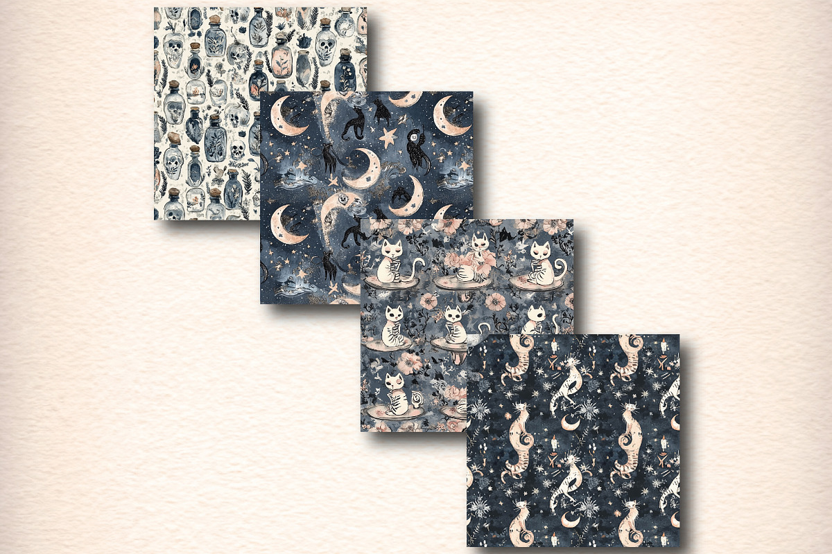 Gothic Black Cat Skeleton Seamless, a Pattern Graphic by Digital Artistic99 (Photo 7 of 8)