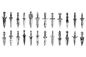 Sketch medieval knives. Isolated, an Object Illustration by Valerie Bodnar