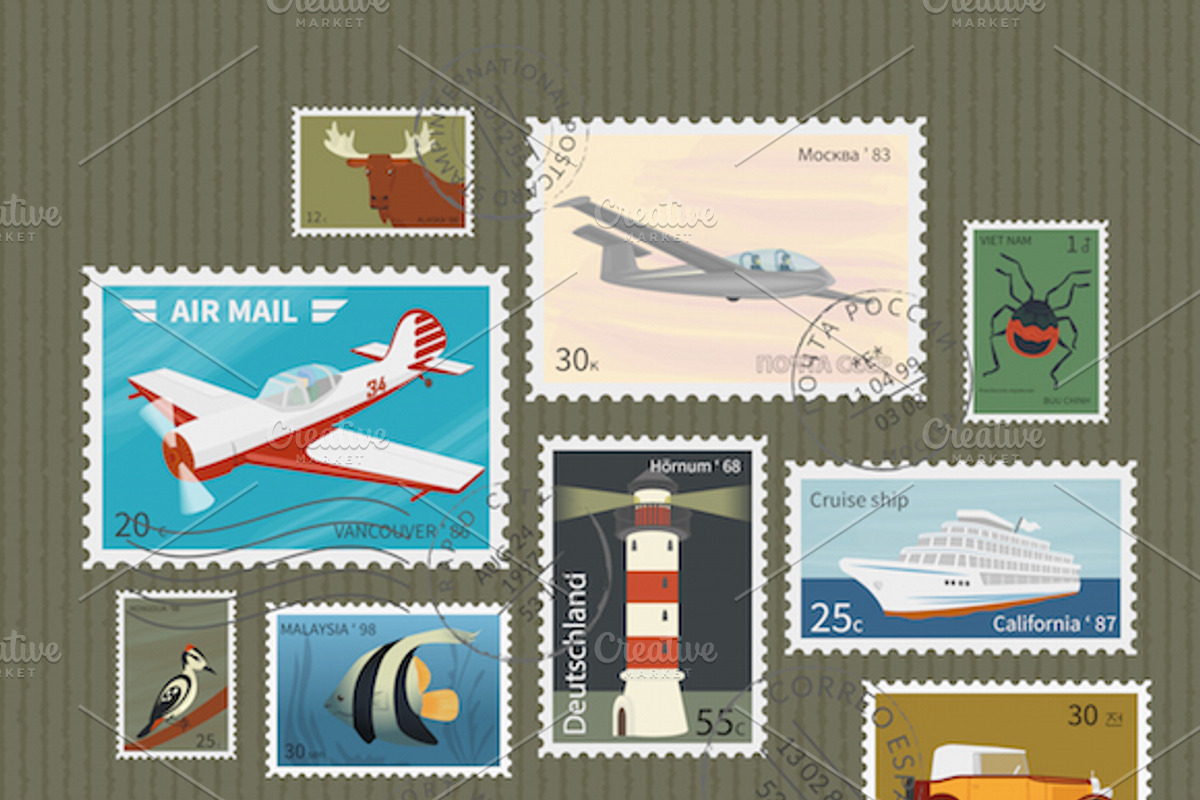 Retro postage stamps collection, an Object Graphic by Julia Tim (Photo 3 of 5)
