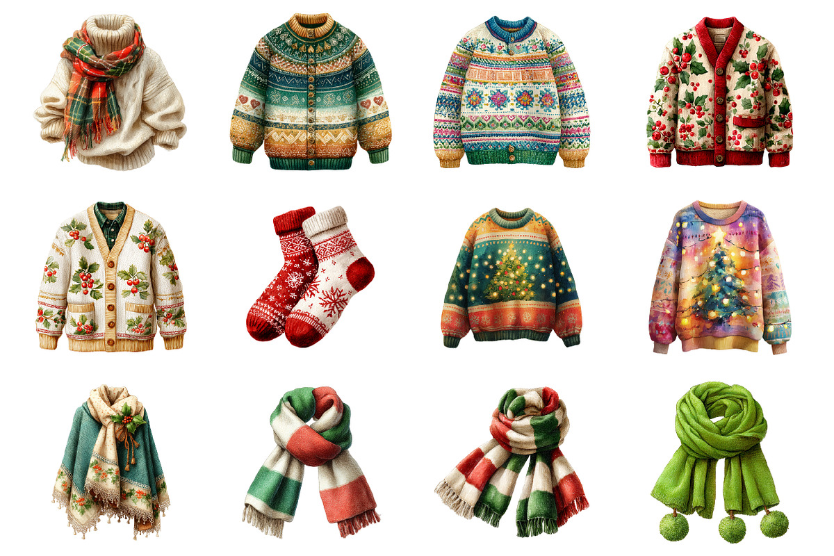 Watercolor Cozy Christmas Clothes, an Illustration by Design Market (Photo 3 of 3)