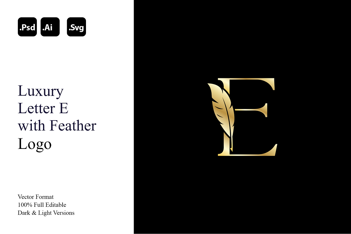 Luxury Letter E with Feather Logo, a Branding & Logo Template by Luxury Logos (Photo 1 of 4)