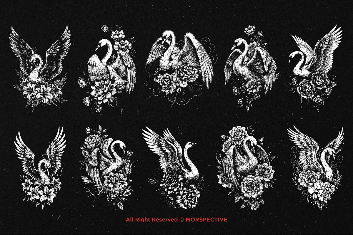 10 Bundle Dark Art Swan Floral, an Illustration by Morspective (Photo 6 of 7)