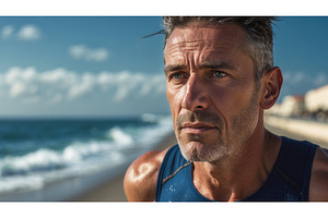 Focused mature man jogging on a, an Illustration by tilialucida