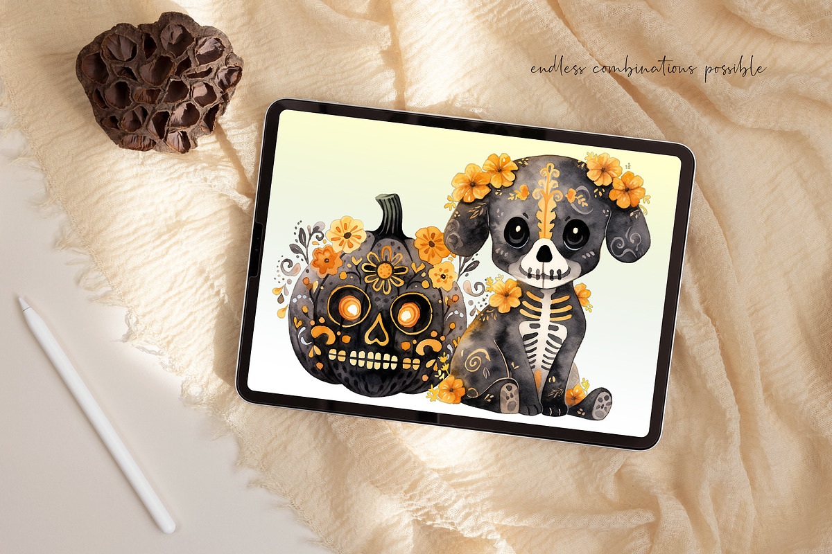 Watercolor Diá de Muertos Set, a Seasonal Illustration by Dazzling Art Boutique (Photo 5 of 9)