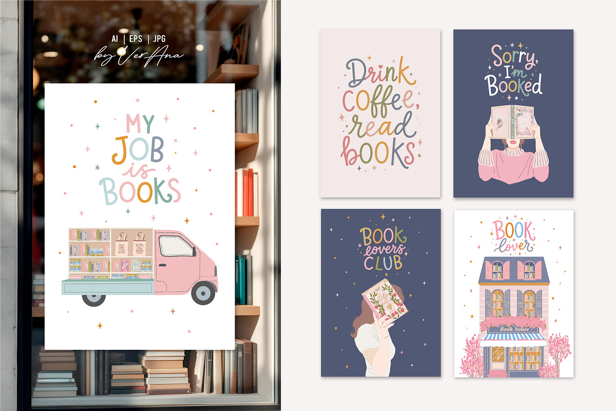 Book Lovers Clipart. Girls and Books, an Object Illustration by VerAna (Photo 6 of 24)