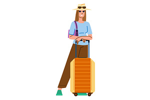 Tourist woman standing with suitcase, a Transportation Illustration by pikepicture