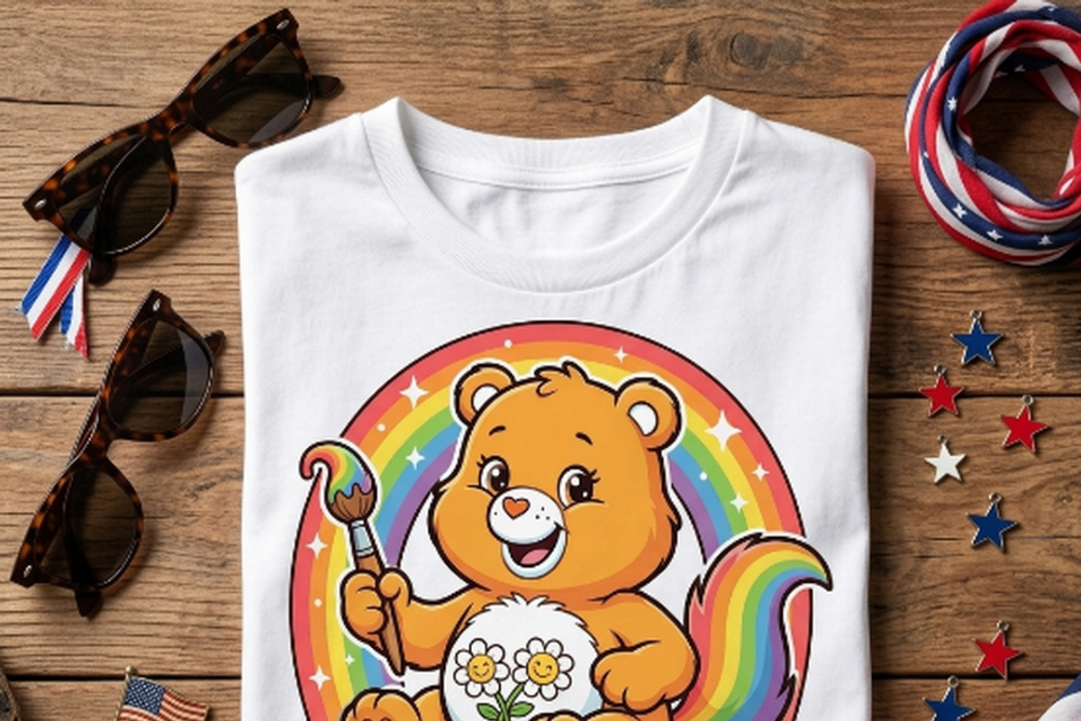 Bear holding Paintbrush Rainbow, a Shirt Mockup by Vector Stall (Photo 7 of 16)