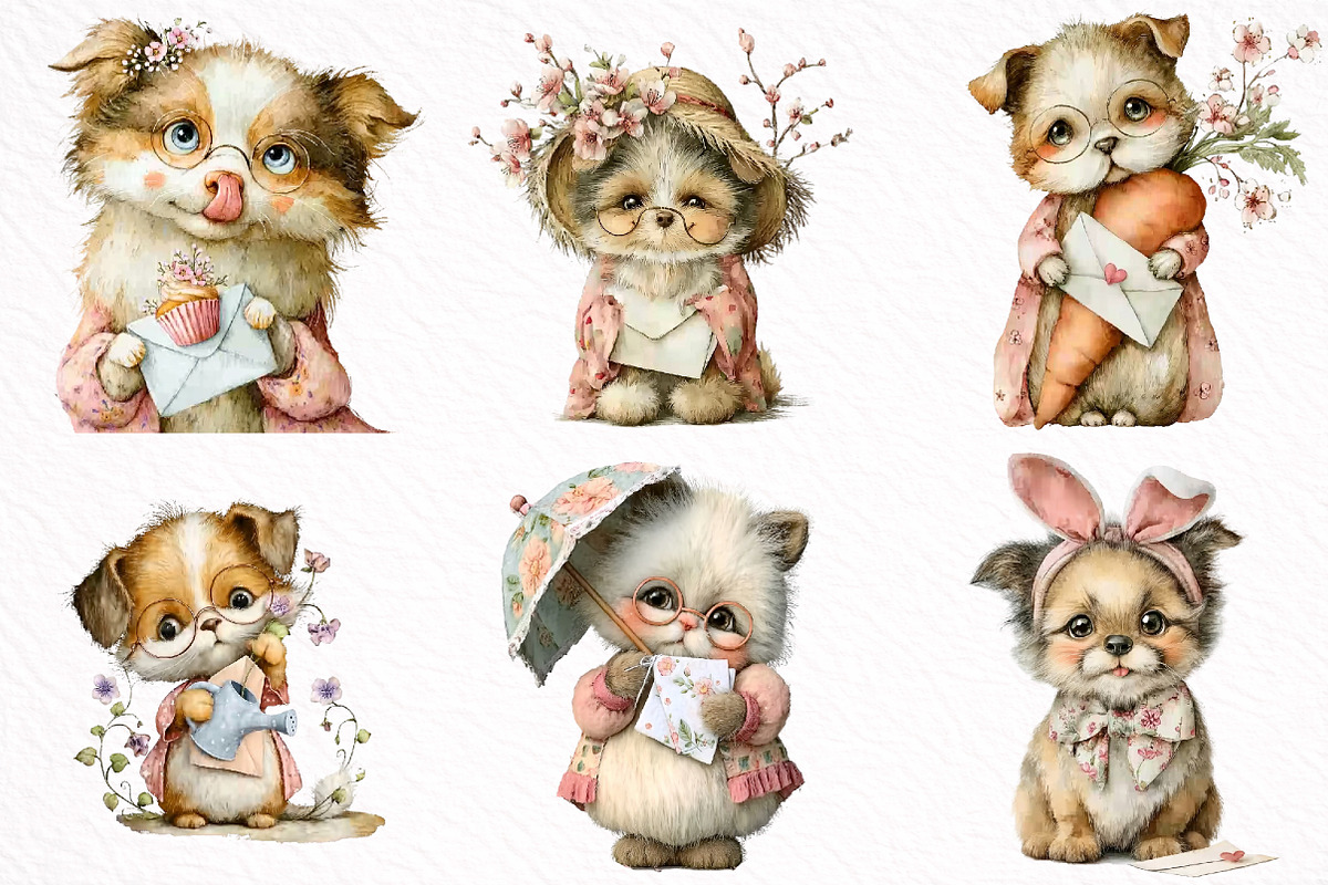 Whimsical Funny Spring Dogs Clipart, an Illustration by DreamArtGraphic (Photo 4 of 8)