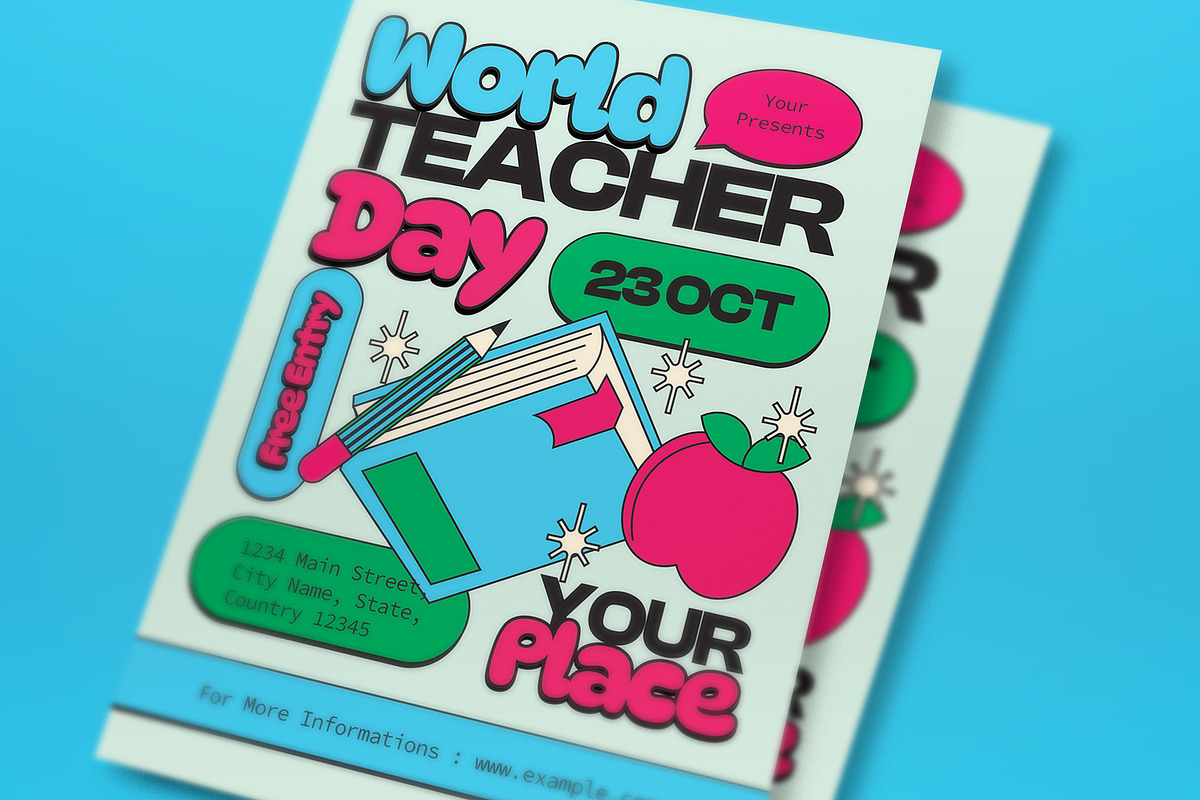 Blue World Teacher Day Flyer Set, a Flyer Template by graphicook (Photo 2 of 3)