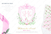 Mother Goose Pink Watercolor Crest, a Graphic by LABFcreations (Thumbnail 1 of 5)
