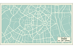 Delhi India Map In Retro Style.