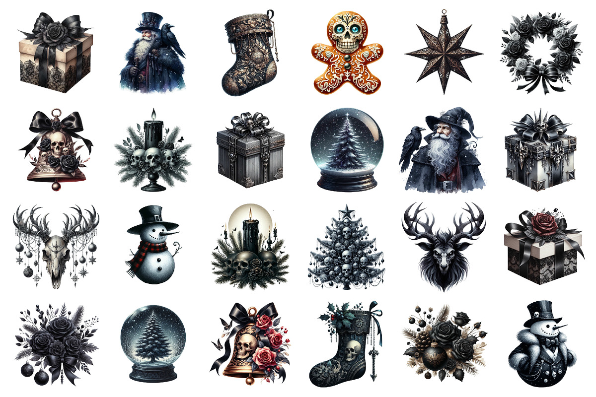 Gothic Christmas clipart bundle, an Illustration by SinaCreation (Photo 2 of 7)