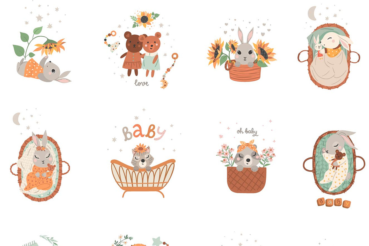 Baby Rabbit Illustrations Set, an Animal Illustration by OxanaTally (Photo 6 of 13)