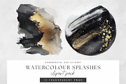 Black and Gold Watercolor Washes PNG, a Decorative Illustration by illuztrate (Thumbnail 7 of 7)