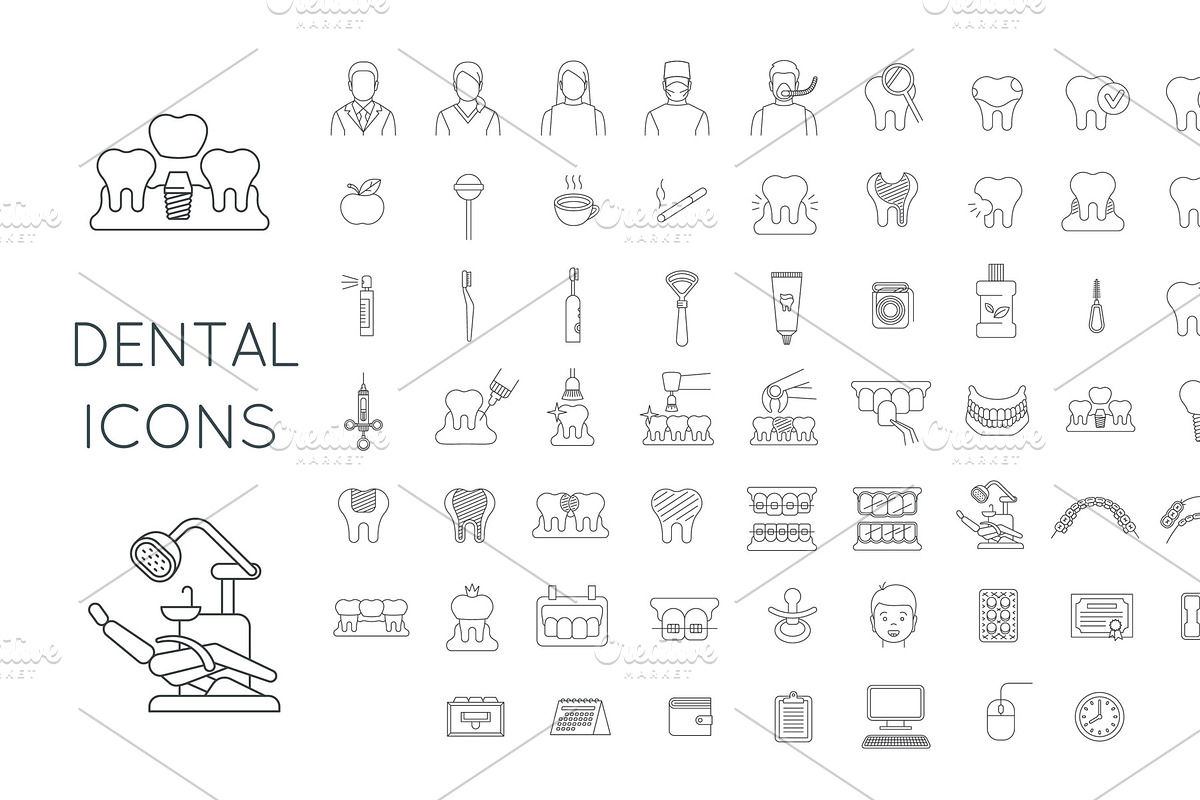 Dental Clinic Thin Line Vector Icons, an Outline Icon by Vectorikart