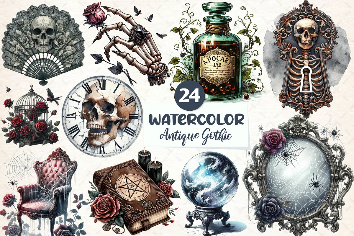 Antique Gothic Sublimation Clipart, an Illustration by CreationArt (Photo 1 of 5)