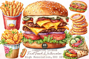 Fast Food Watercolor Clipart, an Illustration by Sublimation Artist
