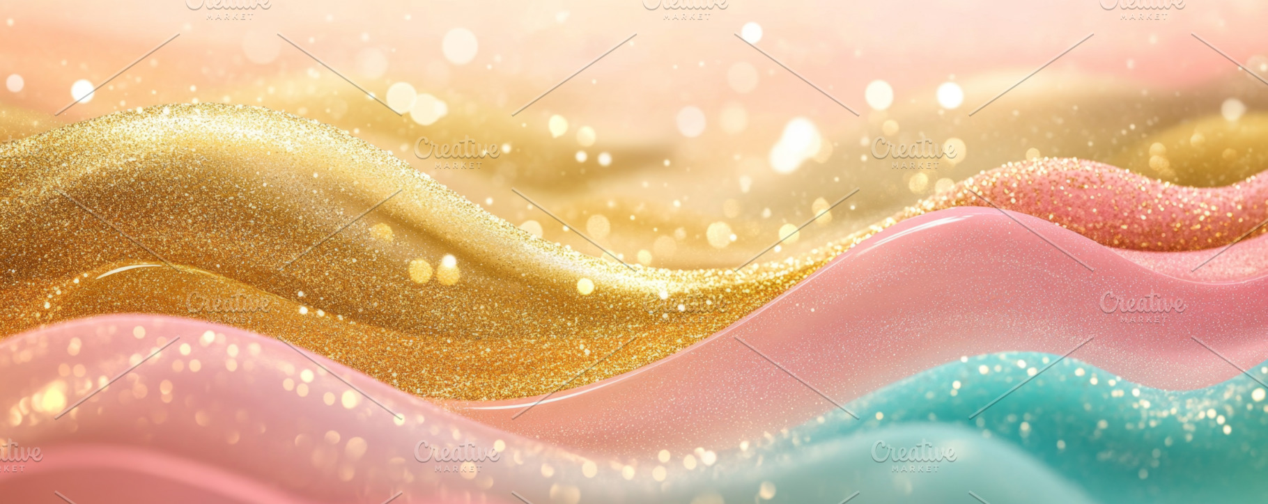 Sparkling Glitter Waves in Gold and Pastel Colors, an Abstract Photo by Natalia Klenova's Shop