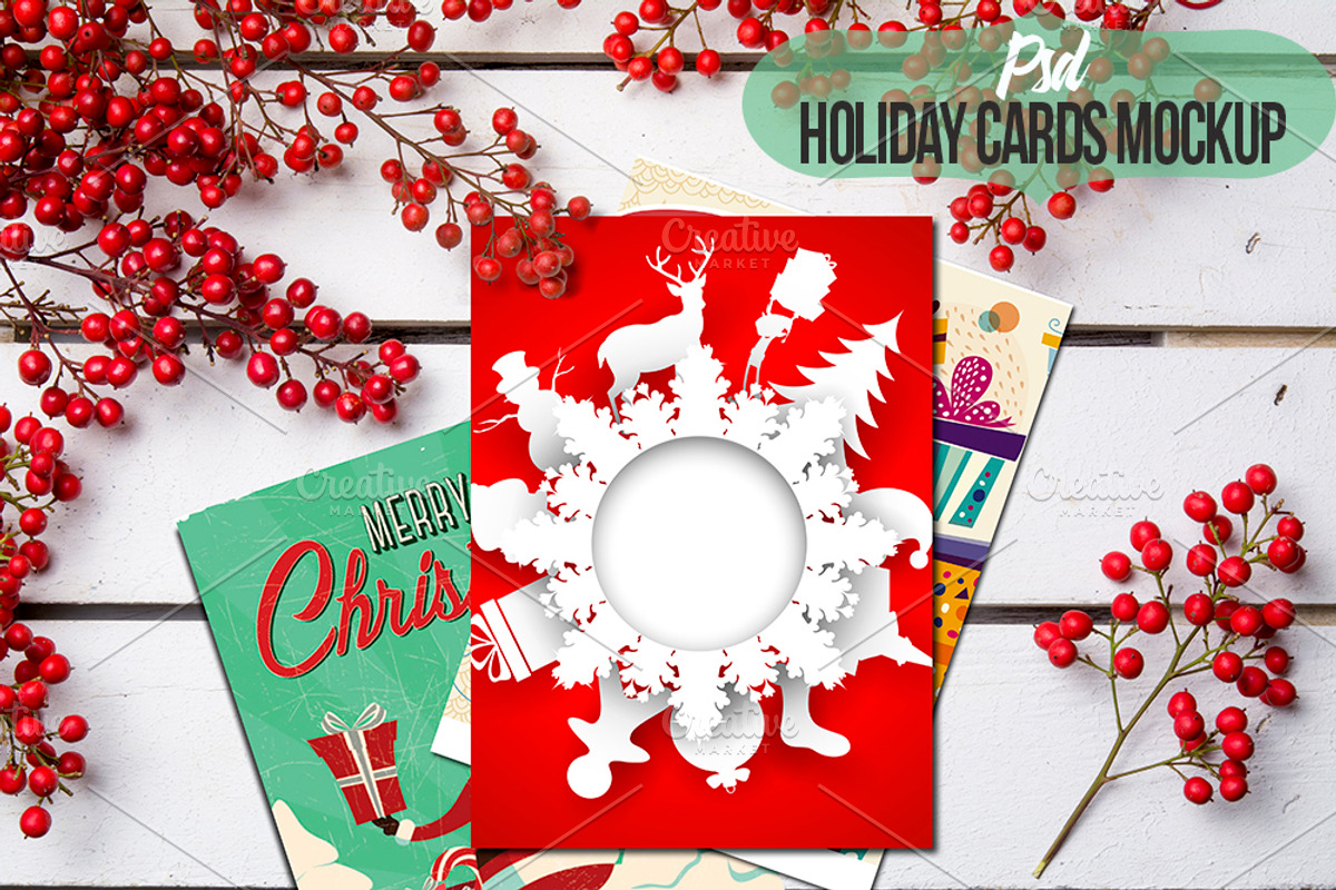 Xmas mockup greeting card psd, a Print Template by JAY MID IMAGE (Photo 3 of 3)