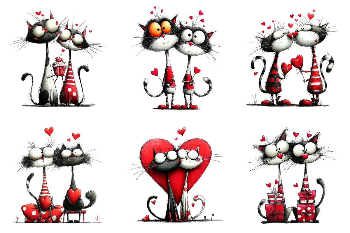 Valentine Romantic Cat Couple, an Illustration by Craft Nest (Photo 4 of 9)