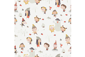 Seamless Pattern With Happy Cute