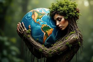 Tree woman tenderly embracing planet, a Person Photo by Perpis