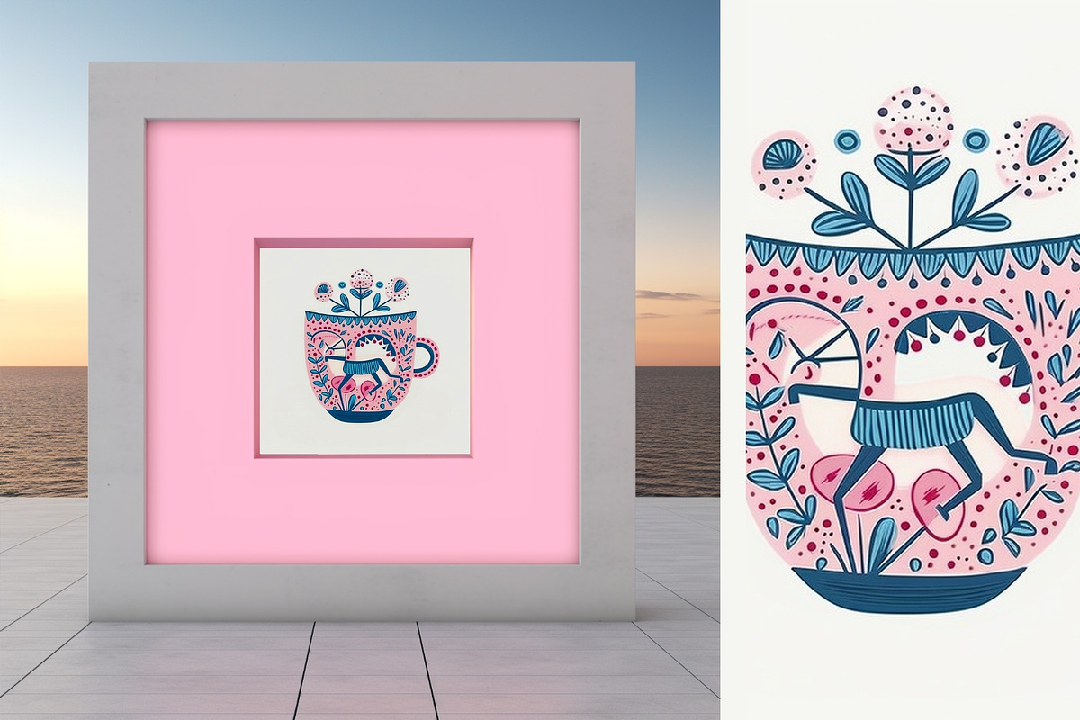 8 pink folk flower in cup print, a Decorative Illustration by ARTOZEN DIGITAL (Photo 2 of 10)